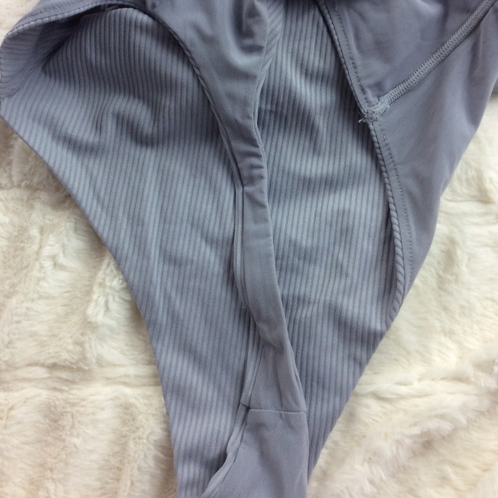 Women's Gray Ribbed Cutout Bodysuit - Picture 7 of 8